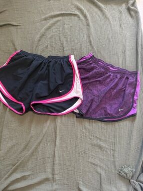 Nike Women's Athletic Shorts Duo - Black with Pink Trim & Purple